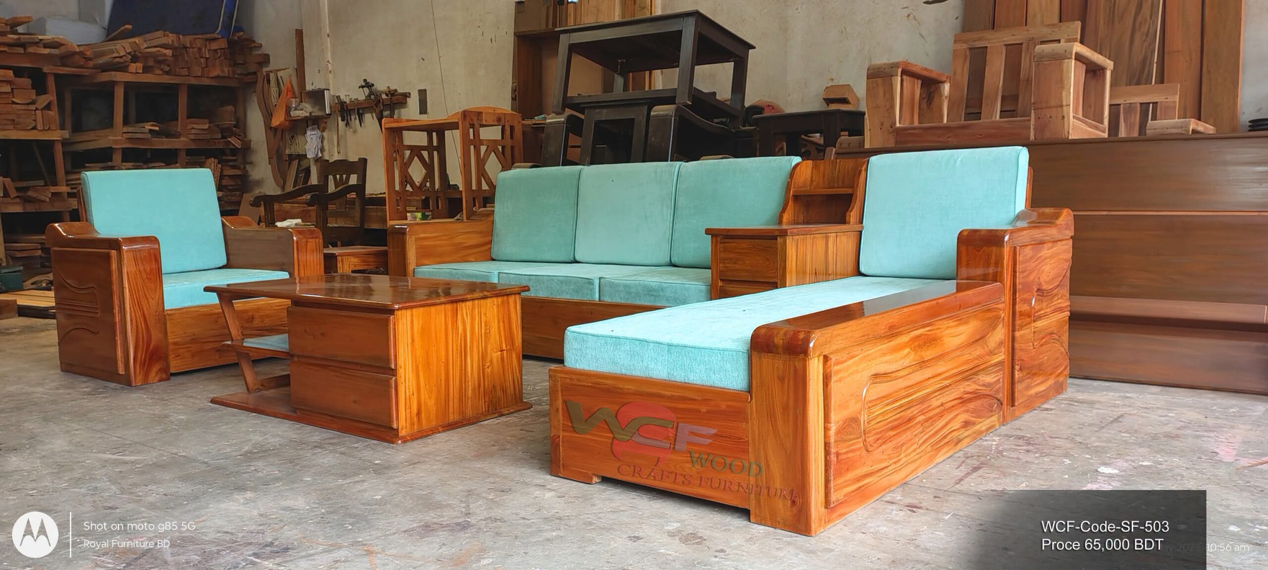 100% Solid Mahogany L Shape Sofa Set | WCF Code SF-503 | Wood Crafts Furniture Bangladesh
